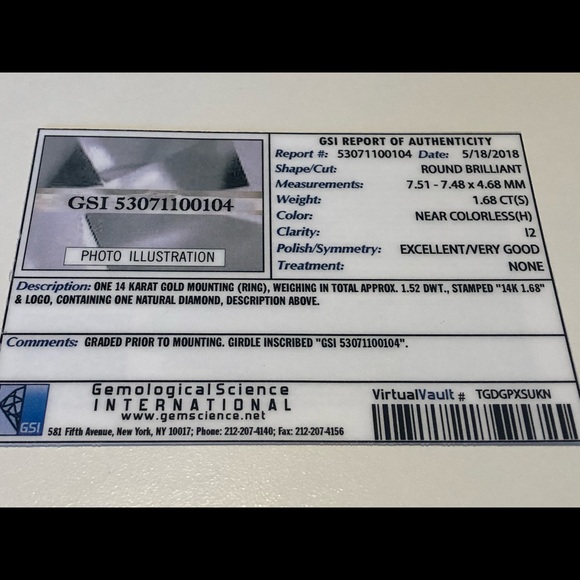 1.67 round solitaire - Picture 4 of 8